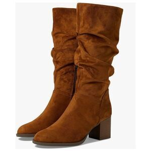 Kenneth Cole Mid Calf Boots Size 8 Brown Microsuede Upper‎ Almond Toe Block Heel